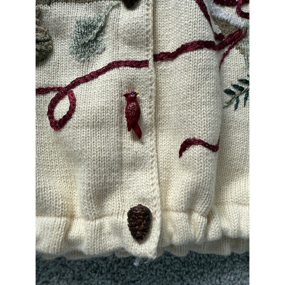 Storybook Knits Women's Cream Cardinal Embroidered Cardigan Sweater 1X - Picture 6 of 8